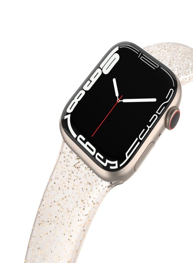 EDIMENS Sport Band Compatible with Apple Watch 41mm 38mm 40mm Band, Shiny Bling Glitter Silicone Soft Thin Small Replacement Wristband Compatible for iWatch Series 7 6 5 4 3 2 1 SE Sport Edition Women - Image 1