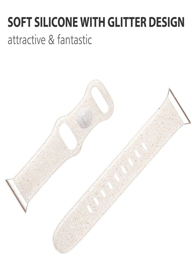 EDIMENS Sport Band Compatible with Apple Watch 41mm 38mm 40mm Band, Shiny Bling Glitter Silicone Soft Thin Small Replacement Wristband Compatible for iWatch Series 7 6 5 4 3 2 1 SE Sport Edition Women - Image 2