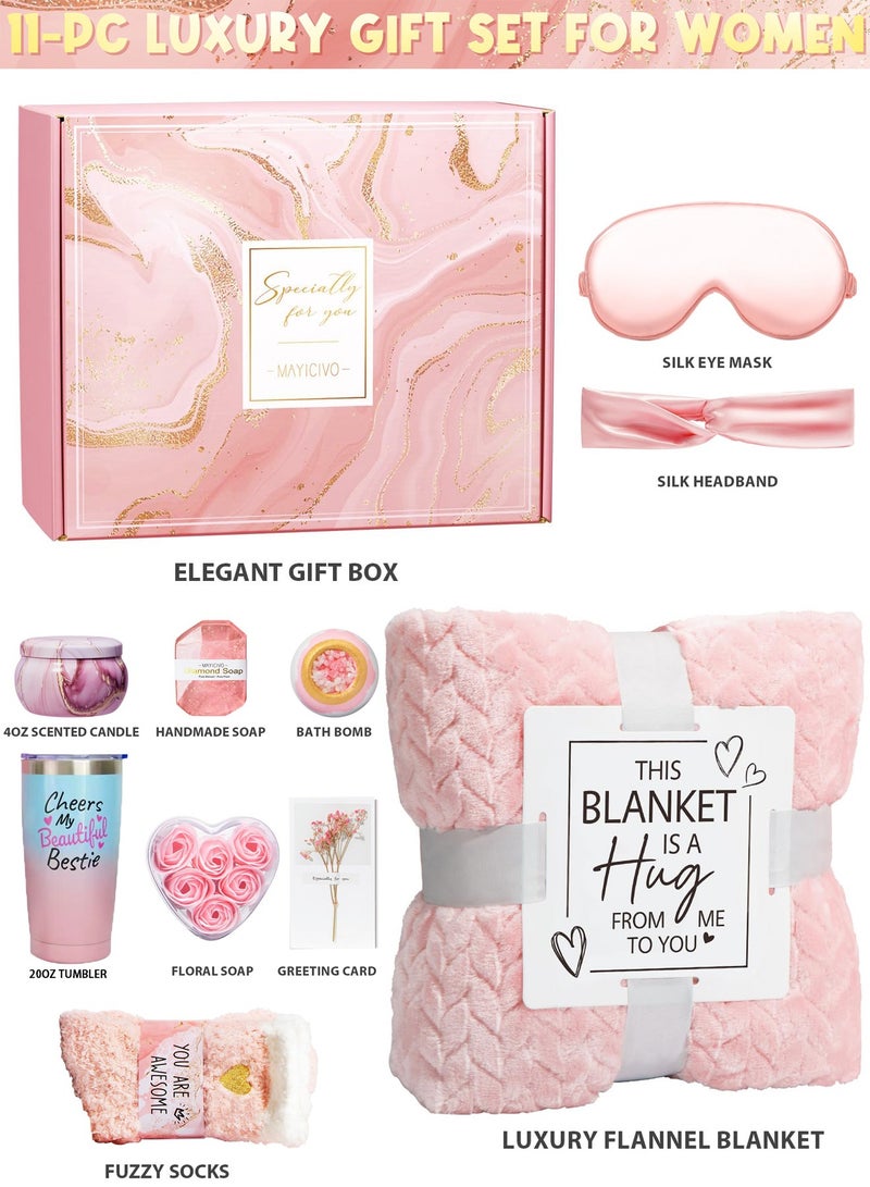 عربست هدايا العيد للنساء مجموعة سبا فاخرة برائحة الورد: 12 قطعة هدايا ترفيهية تتضمن كوب سفر 20 أونصة (ستانلس ستيل 304) + كرات استحمام + صابون ماسي + شموع صويا + بطانية حرير + قناع نوم، هدايا فاخرة ليوم الأم وعيد الحب هدايا للنساء - Image 2