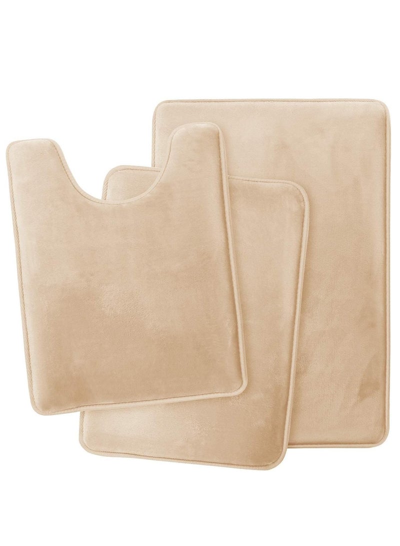 RATSAW 3 Pack Bathroom Rug Sets Extra Thick Memory Foam Bath Mat Non Slip Super Absorbent Soft Bathroom Mats Machine Washable Bathroom Floor Mats Sets for Sink Tub Shower and Toilet Brown - Image 1