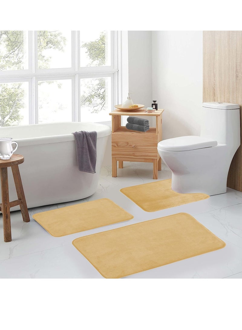 RATSAW 3 Pack Bathroom Rug Sets Extra Thick Memory Foam Bath Mat Non Slip Super Absorbent Soft Bathroom Mats Machine Washable Bathroom Floor Mats Sets for Sink Tub Shower and Toilet Brown - Image 2