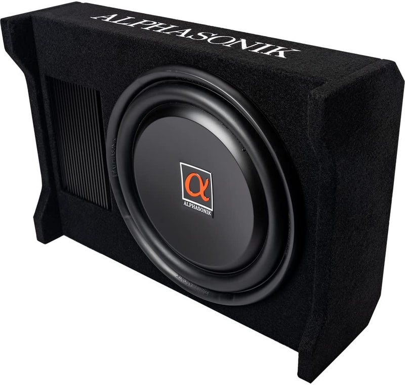 Alphasonik AS120A 12" 1500 Watts with a Built-in Amplifier Down-Firing Shallow Mount Enclosed for Tight Spaces in Cars and Trucks, Slim Thin Loaded Subwoofer Air Tight Sealed Bass Enclosure - Image 1