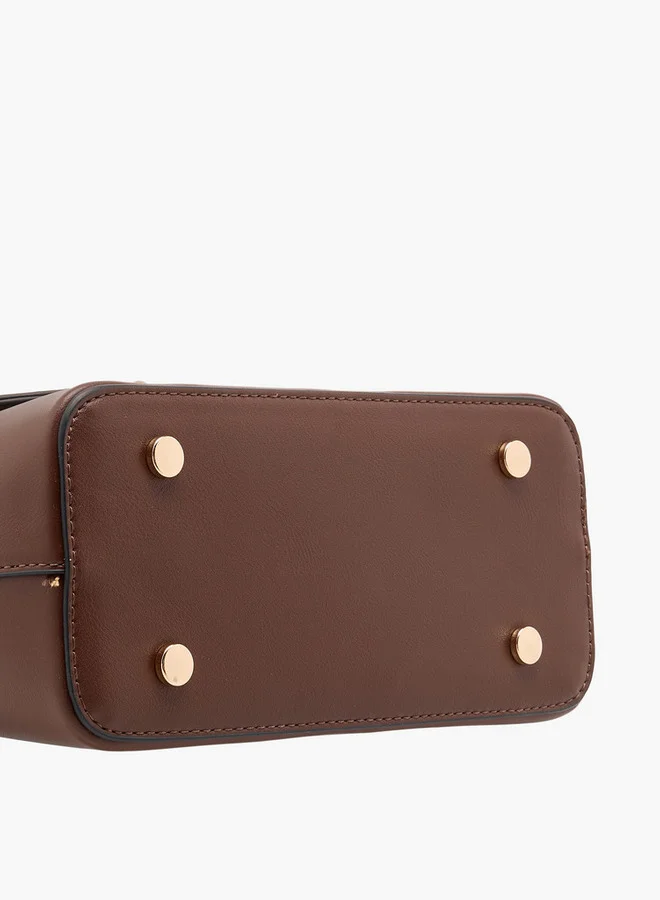 Paprika Women's Solid Satchel Bag with Grab Handle and Button Closure