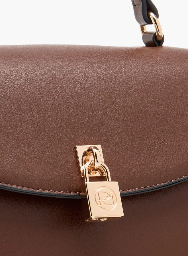Paprika Women's Solid Satchel Bag with Grab Handle and Button Closure