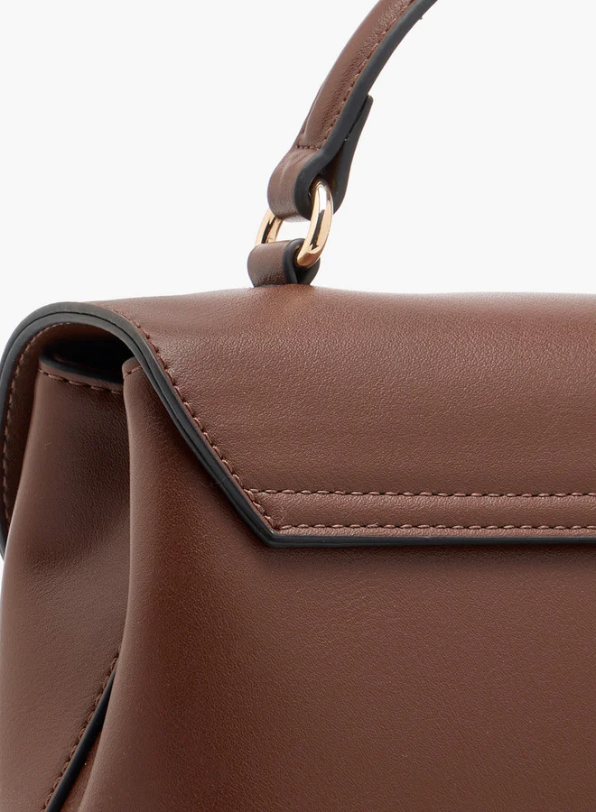 Paprika Women's Solid Satchel Bag with Grab Handle and Button Closure