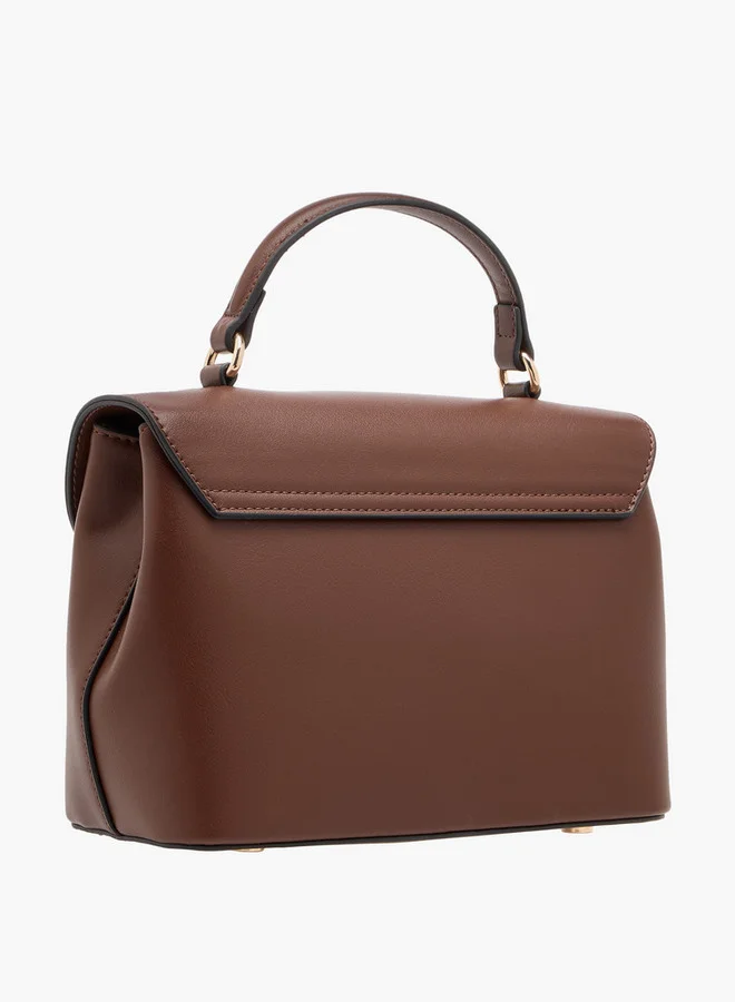 Paprika Women's Solid Satchel Bag with Grab Handle and Button Closure
