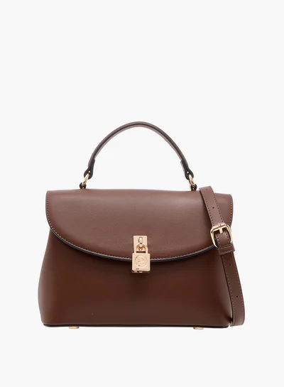Paprika Women's Solid Satchel Bag with Grab Handle and Button Closure