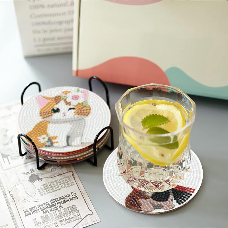 cupmod 8PCS Cute Cat Diamond Painting Coasters Kit with Holder,Cat Diamond Art Coaster,DIY Crafts Diamond Art Kits for Adults Home Decor - Image 5