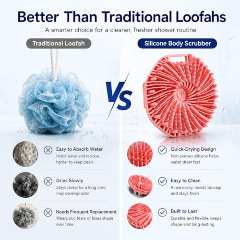 2 Pack Silicone Body Scrubber for Shower with 2 Hooks Soft Silicone Loofah Alternative with Hand Strap Gentle Exfoliating Body Scrubber Quick Dry Shower Scrubber for Men Women Pink+Orange - Image 3