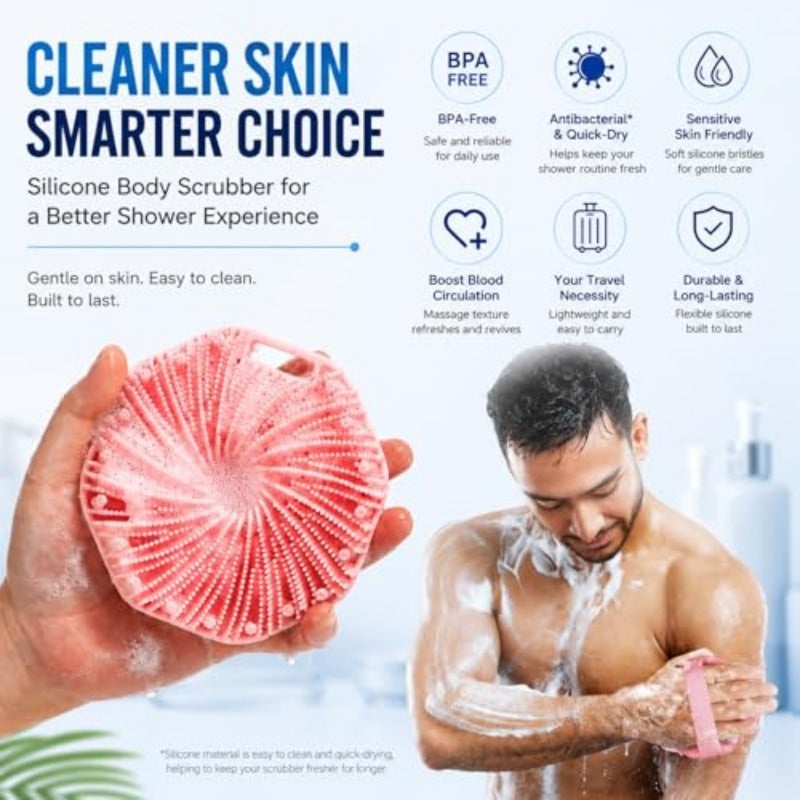 2 Pack Silicone Body Scrubber for Shower with 2 Hooks Soft Silicone Loofah Alternative with Hand Strap Gentle Exfoliating Body Scrubber Quick Dry Shower Scrubber for Men Women Pink+Orange - Image 5