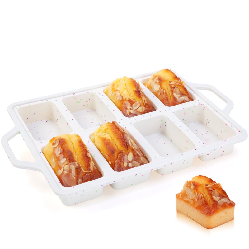 AOTASO 1 Pc Mini Loaf Pans with Metal Reinforced Frame Nonstick Small Silicone Bread Pans for Baking 8 Cavity Tiny Meatloaf Pan Cream