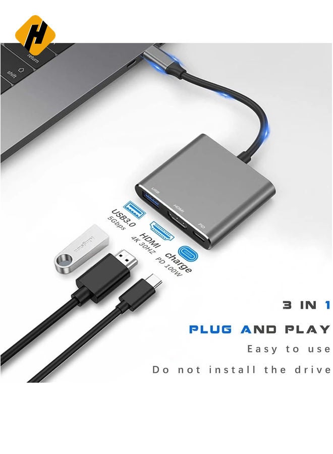 HuHa USB-C to HDMI Multiport Adapter with Charging Port – 4K HDMI Converter, USB 3.0 Hub, and USB-C Charging for Mac, iPad Pro, MacBook, and Chromebook  - Image 2