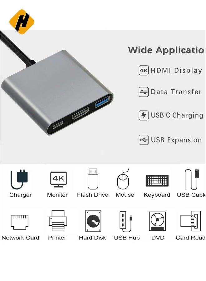 HuHa USB-C to HDMI Multiport Adapter with Charging Port – 4K HDMI Converter, USB 3.0 Hub, and USB-C Charging for Mac, iPad Pro, MacBook, and Chromebook  - Image 3