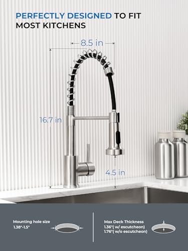WEWE Kitchen Sink Faucet, Kitchen Faucets with Pull Down Sprayer Stainless Steel Single Handle Single Hole Brushed Nickel Commercial Industrial Spring Pull Out Laundry Farmhouse Kitchen Faucet - Image 4