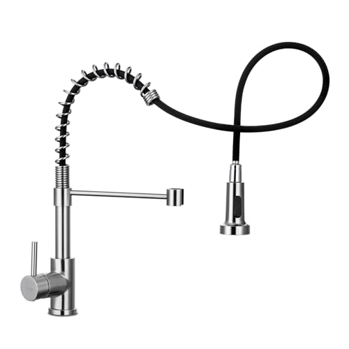 WEWE Kitchen Sink Faucet, Kitchen Faucets with Pull Down Sprayer Stainless Steel Single Handle Single Hole Brushed Nickel Commercial Industrial Spring Pull Out Laundry Farmhouse Kitchen Faucet - Image 1