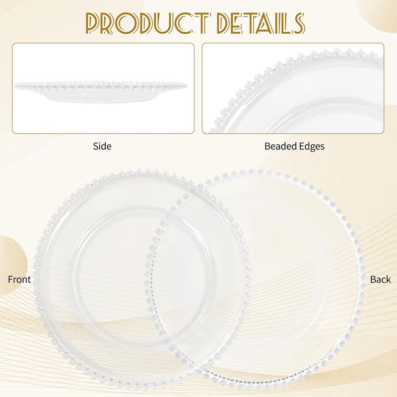 FXKS 24 PCS Clear Round Charger Plates with Beaded Rim 13 Inch Plastic Acrylic Plate Plastic Round Beaded Dinner Decorative Service Plates for Wedding Party Event Home Kitchen TabletopClear - Image 4