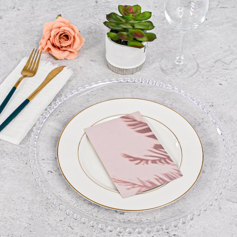 FXKS 24 PCS Clear Round Charger Plates with Beaded Rim 13 Inch Plastic Acrylic Plate Plastic Round Beaded Dinner Decorative Service Plates for Wedding Party Event Home Kitchen TabletopClear - Image 3