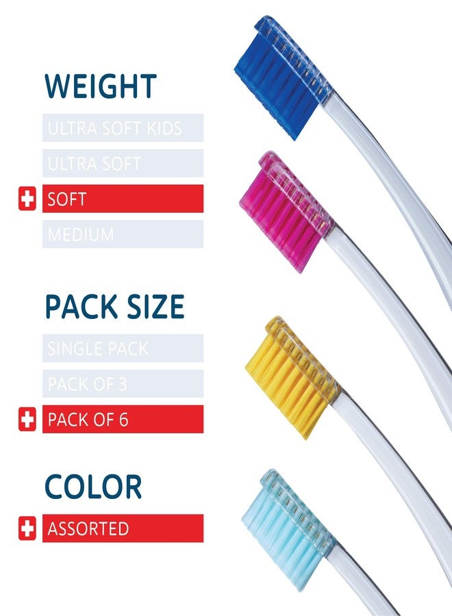 TELLO 4920 Adult Soft Swiss Toothbrush for Gentle Cleaning, 6-Pack - Image 2