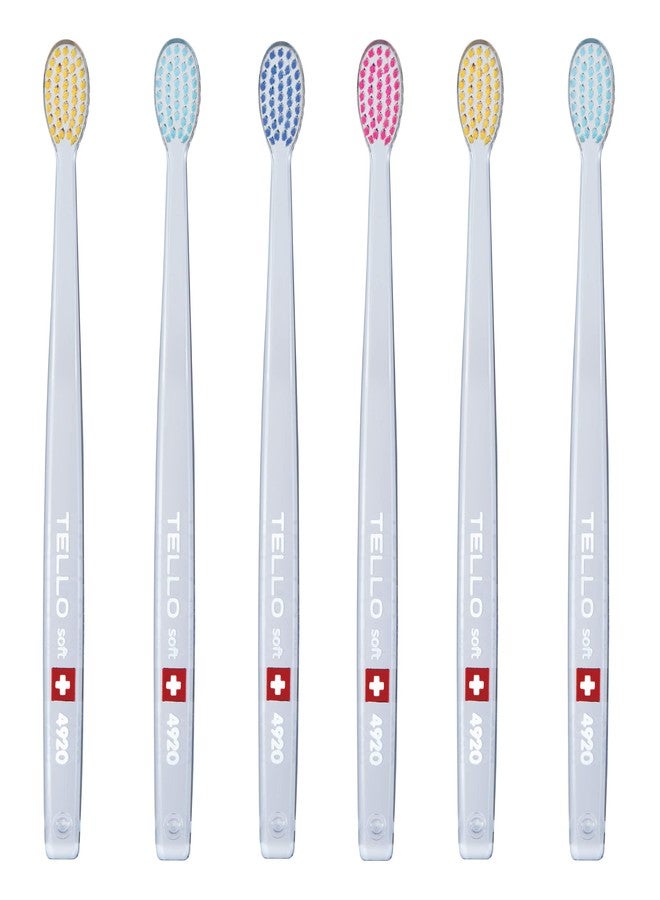TELLO 4920 Adult Soft Swiss Toothbrush for Gentle Cleaning, 6-Pack - Image 1