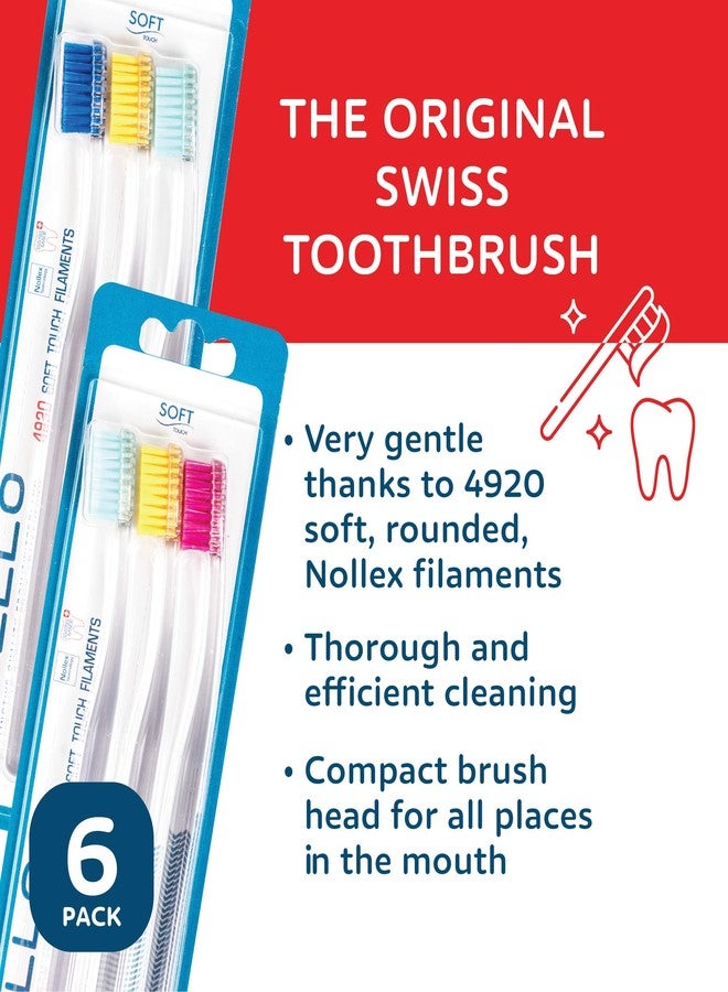 TELLO 4920 Adult Soft Swiss Toothbrush for Gentle Cleaning, 6-Pack - Image 3