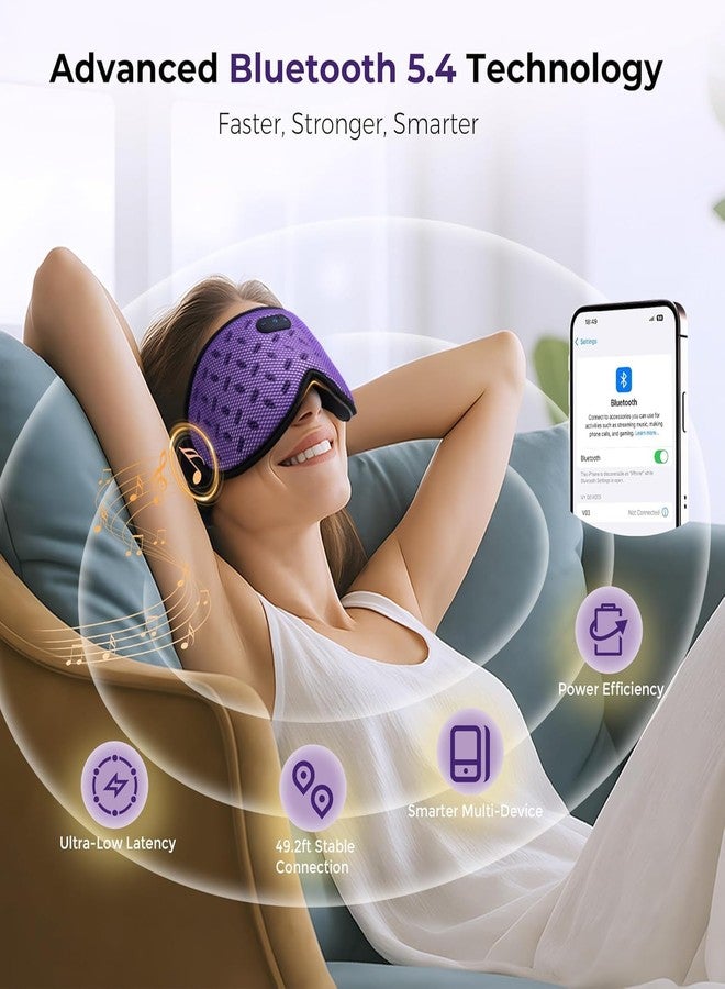LC-dolida Sleep Headphones, Sleep Mask with Bluetooth 5.4 Headphones, Detachable 3D Blackout Eye Mask with Wireless Headphones Bluetooth Sleep Mask for Side Sleepers, Cooling Music Mask Gift (Purple - Image 4