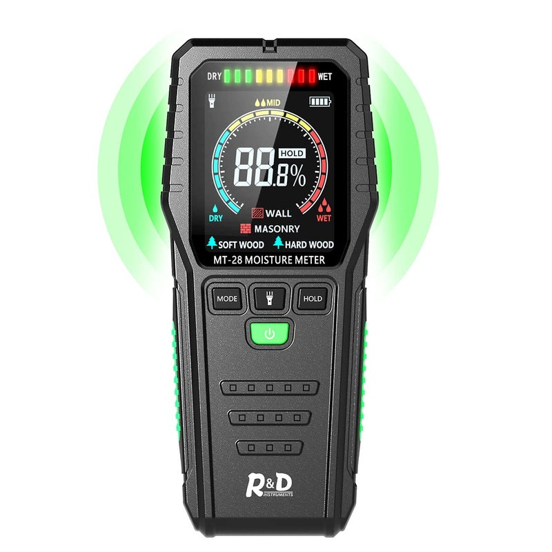 RDINSCOS Pinless Moisture Meters Non-Invasive Digital Wood Moisture Tester Water Leak Detector for Wall,Lumber, building,Firewood,Humidity Tester (Black) - Image 1