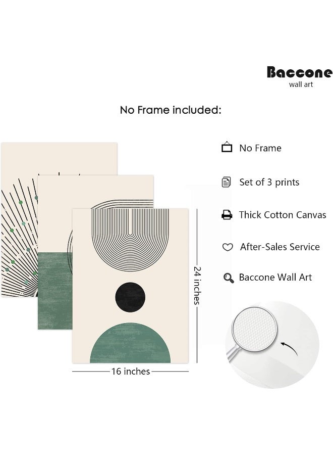 Baccone Mid Century Modern Wall Art Prints Boho Green Canvas Wall Decor Artwork Abstract Pictures Neutral Geometric Wall Art Minimalist Beige Painting Set of 3 for Living Room Bedroom 16x24 Inch Unframed - Image 2