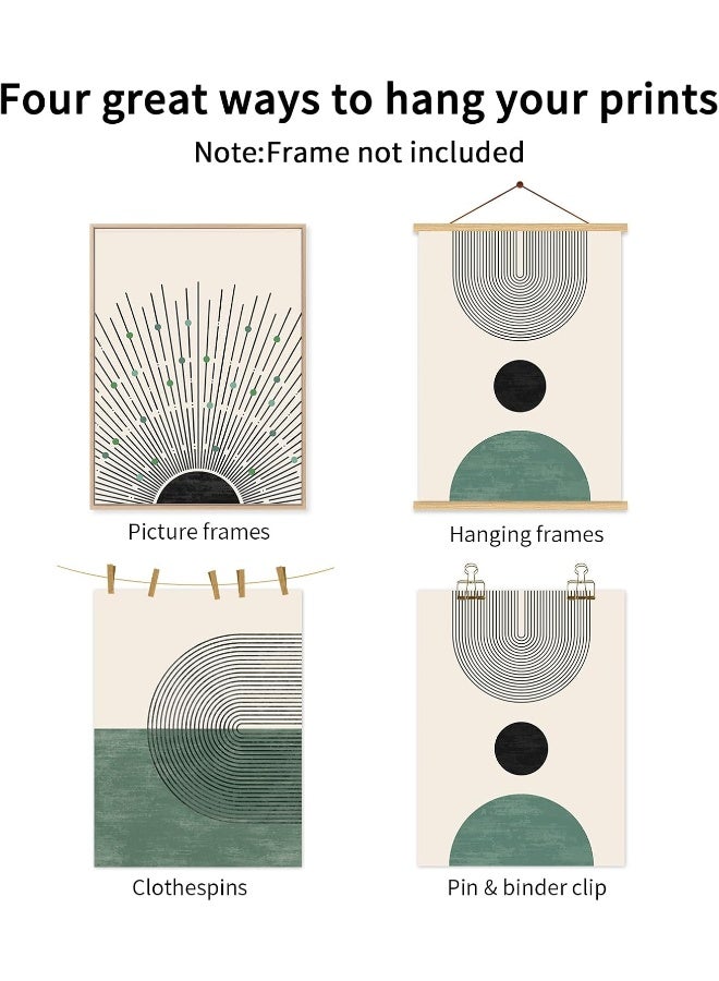 Baccone Mid Century Modern Wall Art Prints Boho Green Canvas Wall Decor Artwork Abstract Pictures Neutral Geometric Wall Art Minimalist Beige Painting Set of 3 for Living Room Bedroom 16x24 Inch Unframed - Image 3