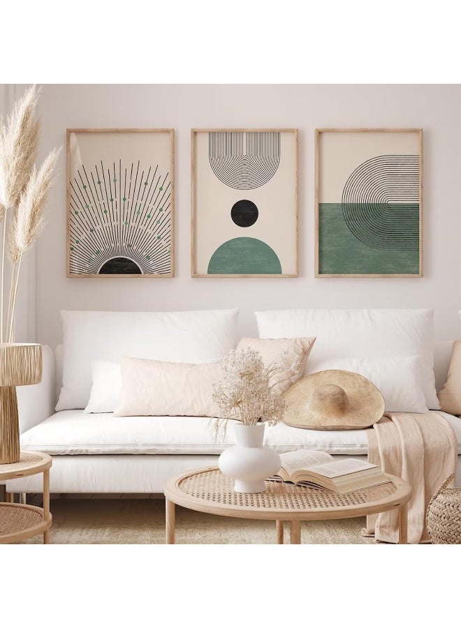 Baccone Mid Century Modern Wall Art Prints Boho Green Canvas Wall Decor Artwork Abstract Pictures Neutral Geometric Wall Art Minimalist Beige Painting Set of 3 for Living Room Bedroom 16x24 Inch Unframed - Image 5