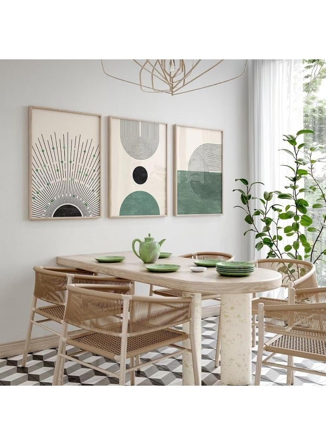 Baccone Mid Century Modern Wall Art Prints Boho Green Canvas Wall Decor Artwork Abstract Pictures Neutral Geometric Wall Art Minimalist Beige Painting Set of 3 for Living Room Bedroom 16x24 Inch Unframed - Image 4