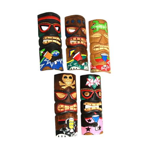 Zeckos Set of 5 Hand-Carved Polynesian Style Wooden Wall Masks - 12-Inch High Island Decor, Vibrant Hand-Painted Finish - Sustainable Wood - Perfect for Tiki Bar, Patio, BBQ Pit - Image 2