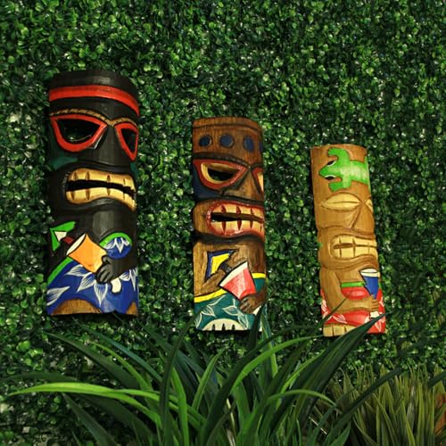 Zeckos Set of 5 Hand-Carved Polynesian Style Wooden Wall Masks - 12-Inch High Island Decor, Vibrant Hand-Painted Finish - Sustainable Wood - Perfect for Tiki Bar, Patio, BBQ Pit - Image 4
