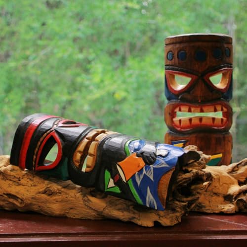 Zeckos Set of 5 Hand-Carved Polynesian Style Wooden Wall Masks - 12-Inch High Island Decor, Vibrant Hand-Painted Finish - Sustainable Wood - Perfect for Tiki Bar, Patio, BBQ Pit - Image 5