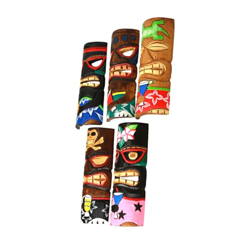 Zeckos Set of 5 Hand-Carved Polynesian Style Wooden Wall Masks - 12-Inch High Island Decor, Vibrant Hand-Painted Finish - Sustainable Wood - Perfect for Tiki Bar, Patio, BBQ Pit - Image 3