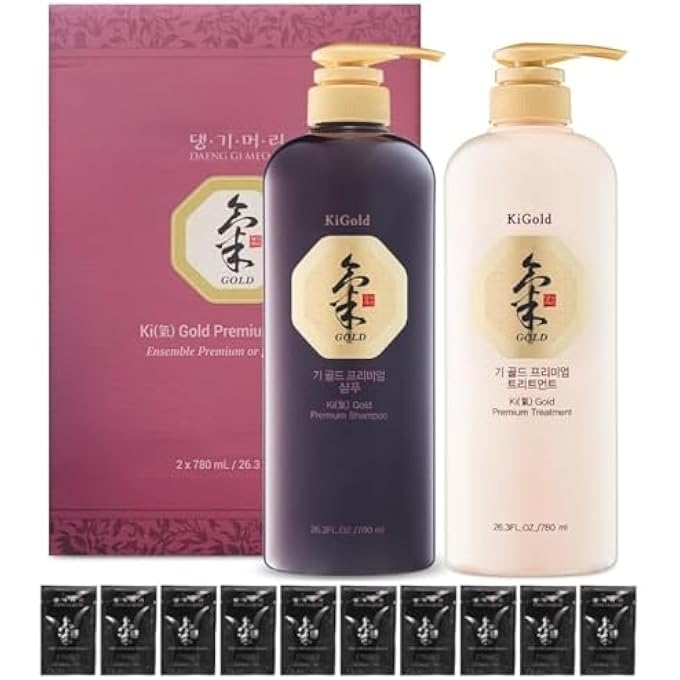 DAENG GI MEO RI - KI GOLD PREMIUM SHAMPOO 780ML, TREATMENT 780ML AND TRAVELING POUCH SAMPLE 10ML(10PCS) SET, SAMPLES MAY VARY. - Image 1