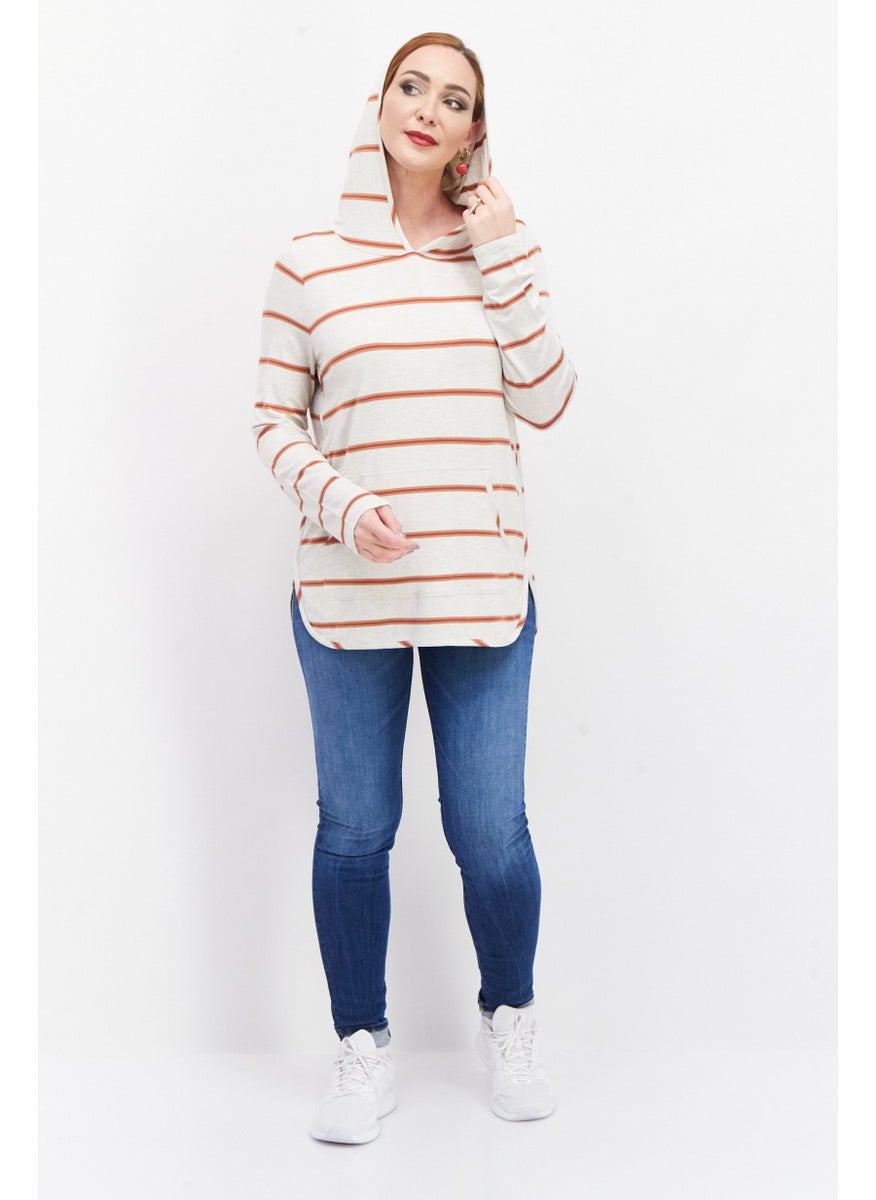 Women Hooded Long Sleeves Stripe Sweatshirt, Beige - pzsku/Z0C0997C2E2147E177502Z/45/_/1738678526/cccce174-f2f7-4963-b2f0-54996cef5d2e