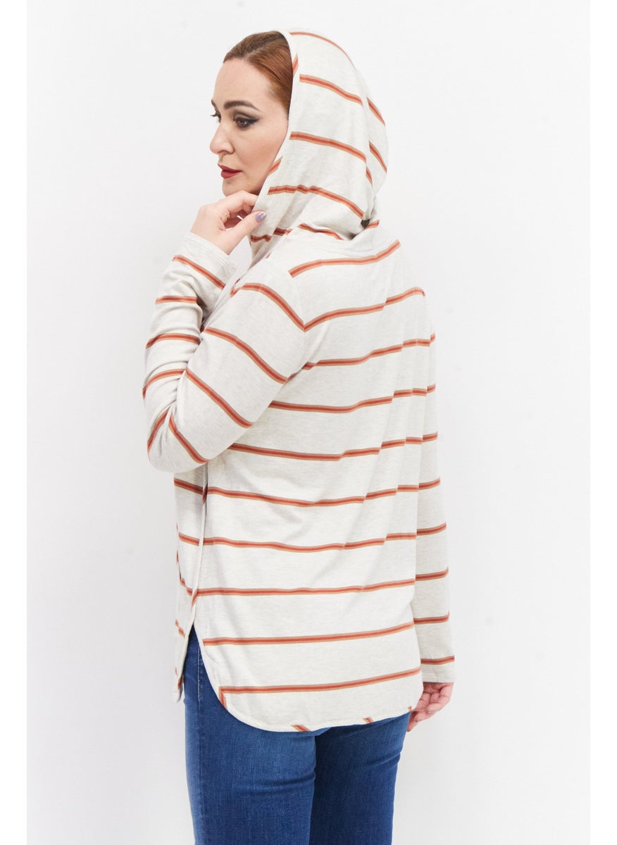 Women Hooded Long Sleeves Stripe Sweatshirt, Beige - pzsku/Z0C0997C2E2147E177502Z/45/_/1738678541/1af455b6-afb8-4cd3-8d2f-6e5e4deb9b3b