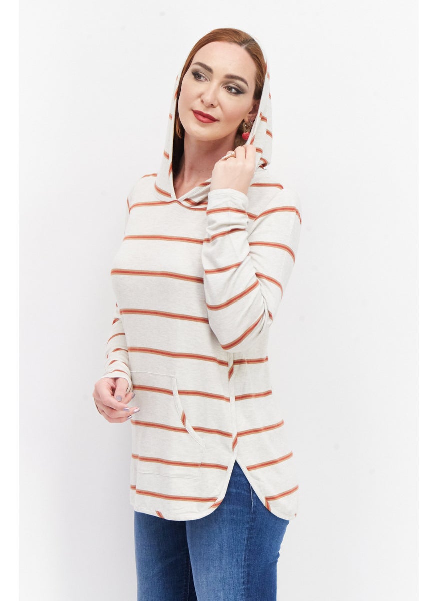 Women Hooded Long Sleeves Stripe Sweatshirt, Beige - pzsku/Z0C0997C2E2147E177502Z/45/_/1738678551/9e324fc2-3903-4ba3-890e-be0ead7fb86c