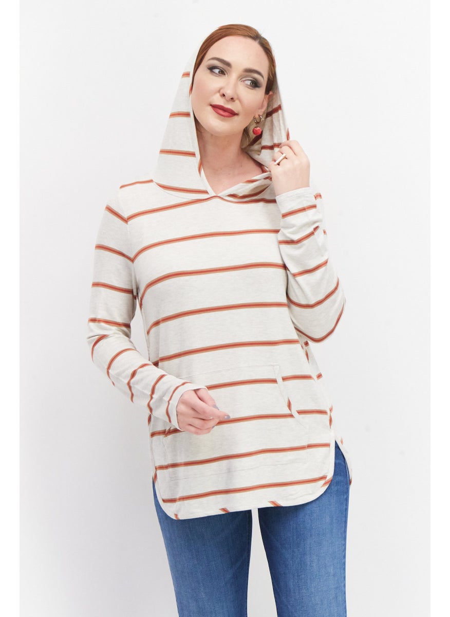 Women Hooded Long Sleeves Stripe Sweatshirt, Beige - pzsku/Z0C0997C2E2147E177502Z/45/_/1738679204/9084432c-10be-4fdc-a3a3-e343cb3e3a4e