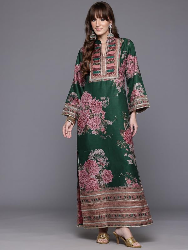 Ahalyaa Women's Printed Ethnic Kurtas for Every Occasion Green - Image 3