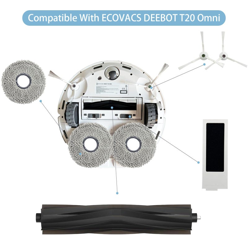 iKuKurun 24 Pack Replacement Parts for ECOVACS Deebot T20 Omni / T20 Max / T20 Pro Robot Vacuumï¼ŒIncludes Main brushes, HEPA filter, Mop pad, Dust bag and Side brushes - Image 2