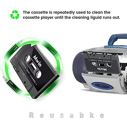 Mwin Audio Cassette Head Cleaner Tape w/ 1 Cleaning Fluids Care Wet Maintenance Kit, Cleaner for Cassette Tape Player/Boombox/Deck/Recorder - Image 5