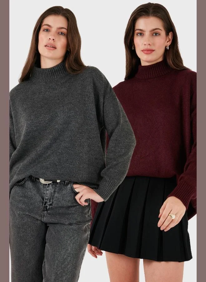 Lela Lela Oversize Fit Turtleneck Soft Texture 2-Pack Knitwear Sweater Women's SWEATER 680KZ00469S2