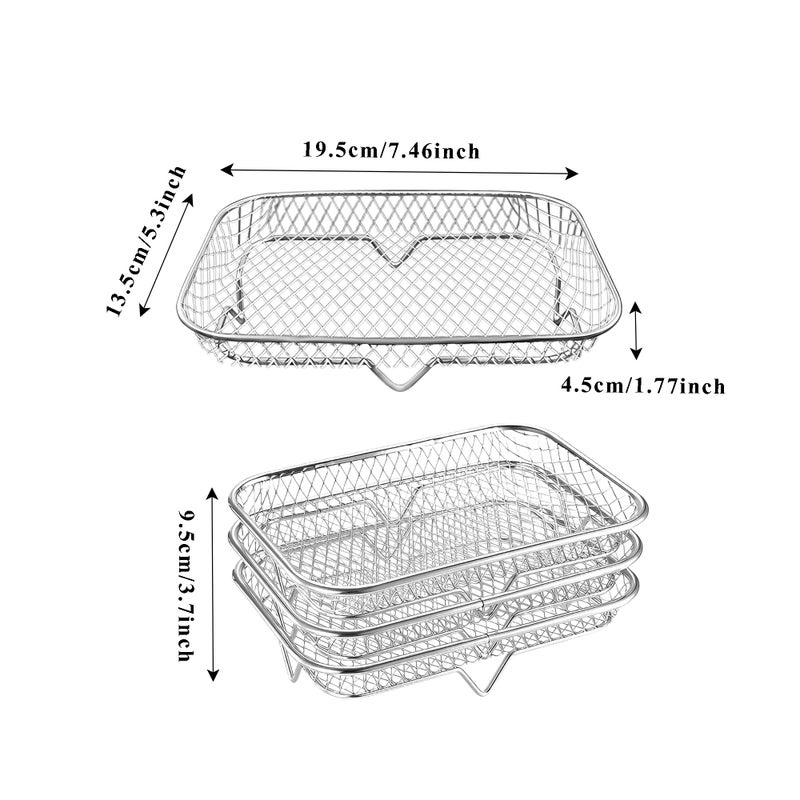 Kofebe Air Fryer Rack, Stackable Stainless Steel Air Fryer Basket, 3 Layers Cooling Racks for Oven Press Cooker, Rectangle AirFryer Accessories (7.6"Lx5.3"Hx3.7"H) - Image 4