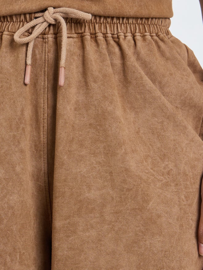 Styli Brown Terry Washed Shorts with Drawstring - Image 3