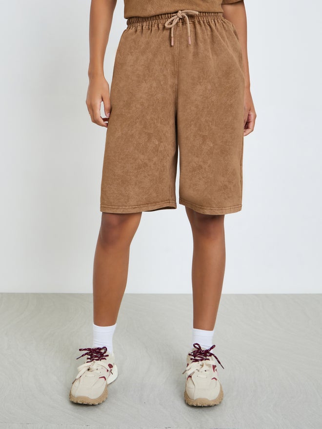 Styli Brown Terry Washed Shorts with Drawstring - Image 2