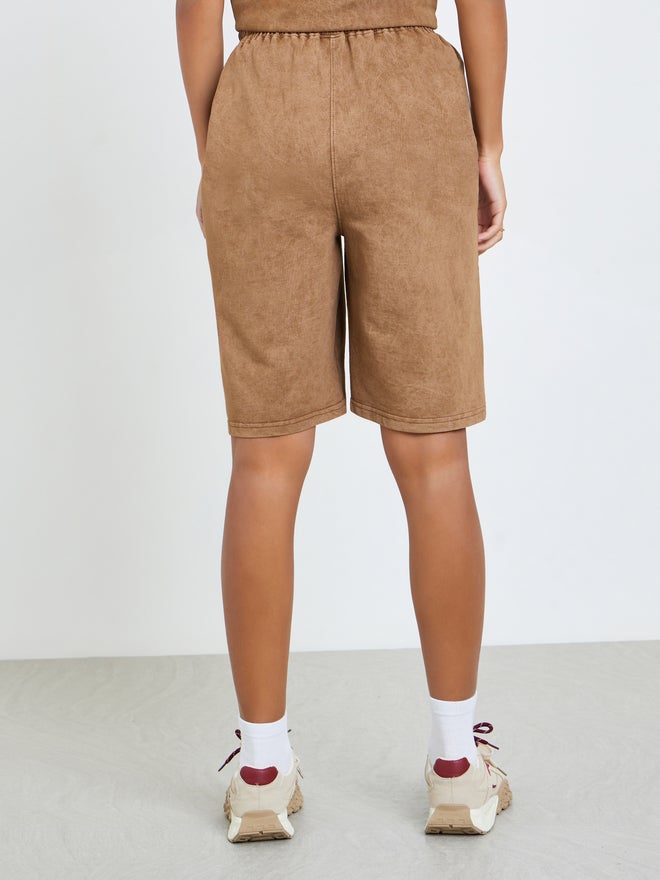 Styli Brown Terry Washed Shorts with Drawstring - Image 4