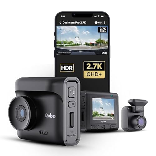Qubo Car Dashcam Pro 2.7K | Dual Channel | Hero Group | NightPulse Vision | 5MP QHD+ Front Wide 2MP FHD Rear | G-Sensor | 2" LCD | Built-in GPS, Wi-Fi, Mic | App | Up to 1TB Storage| Made in India - Image 1