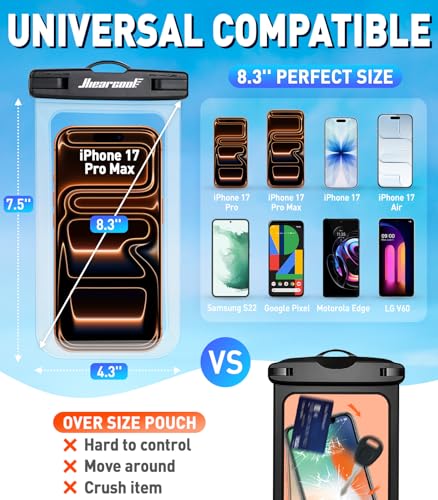 Hiearcool Waterproof Phone Pouch, Waterproof Phone Case with Crossbody Lanyard Compatible for iPhone 17 16 15 14 13 Pro Max Up to 8.3", Cellphone Dry Bag Travel Essentials for Beach -Clear-2Pack - Image 2