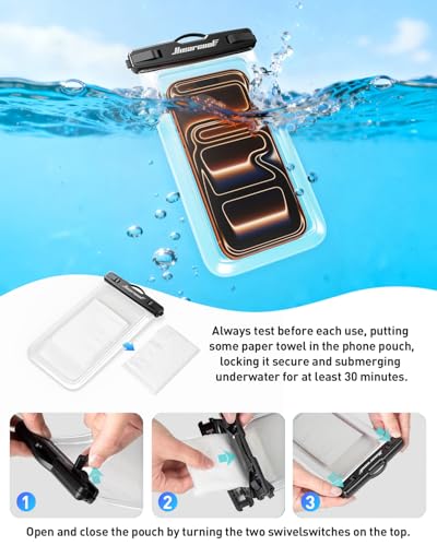 Hiearcool Waterproof Phone Pouch, Waterproof Phone Case with Crossbody Lanyard Compatible for iPhone 17 16 15 14 13 Pro Max Up to 8.3", Cellphone Dry Bag Travel Essentials for Beach -Clear-2Pack - Image 5